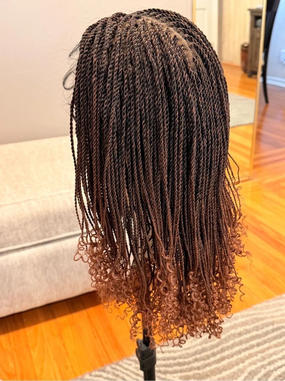 Synthetic 14” Ombre Brown Senegalese Mini Twist Braided Wig with Curly Ends  017